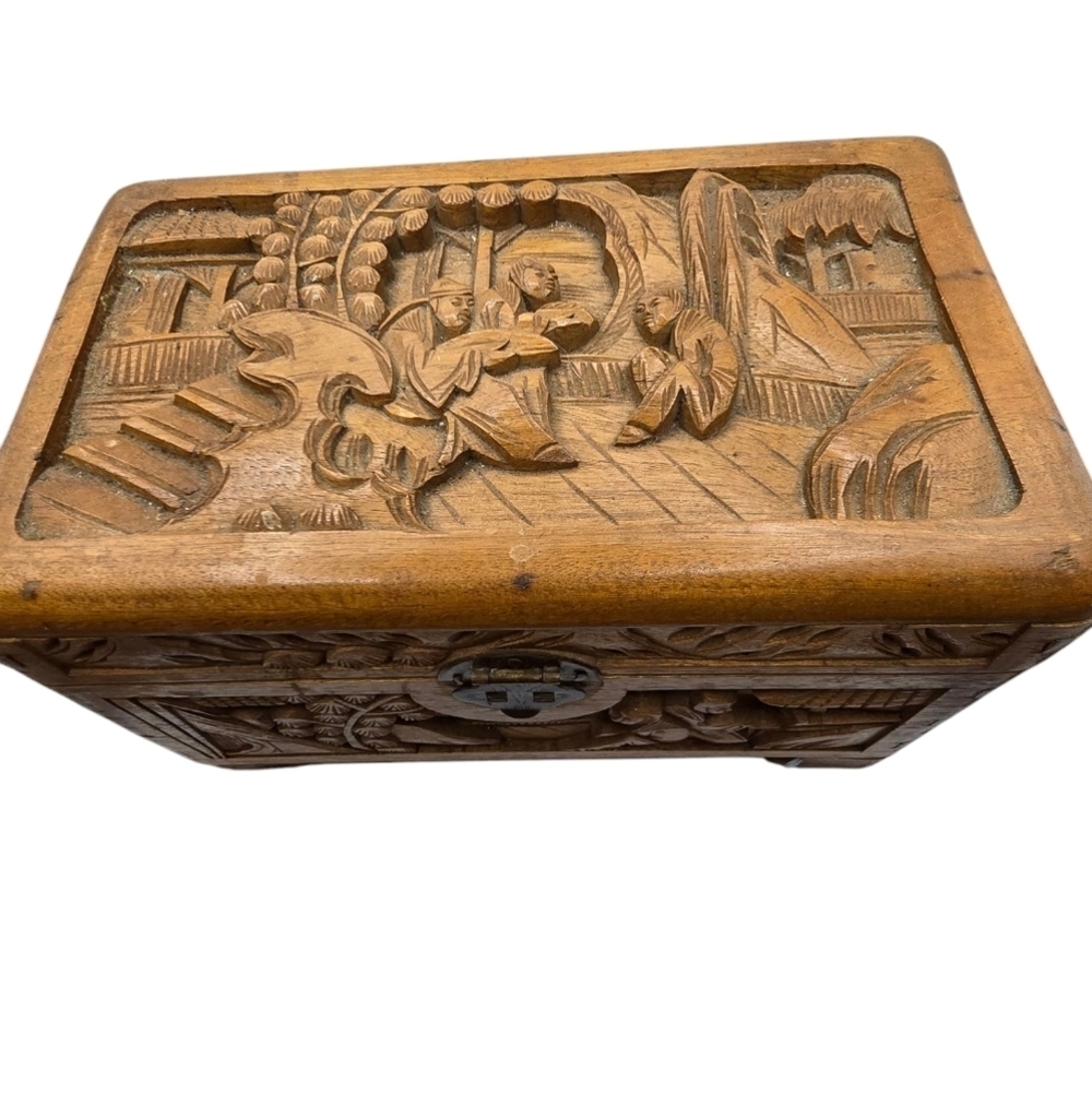 Vintage Hand-Carved Oriental Camphor Wood Keepsake Chest
